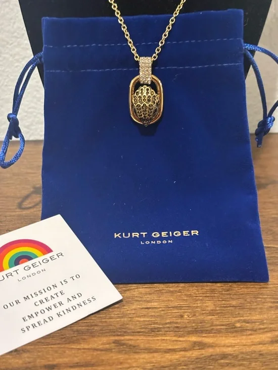 Kurt Geiger Gold Tone Oval Pendant Necklace with Pave Bail - Picture 2 of 10